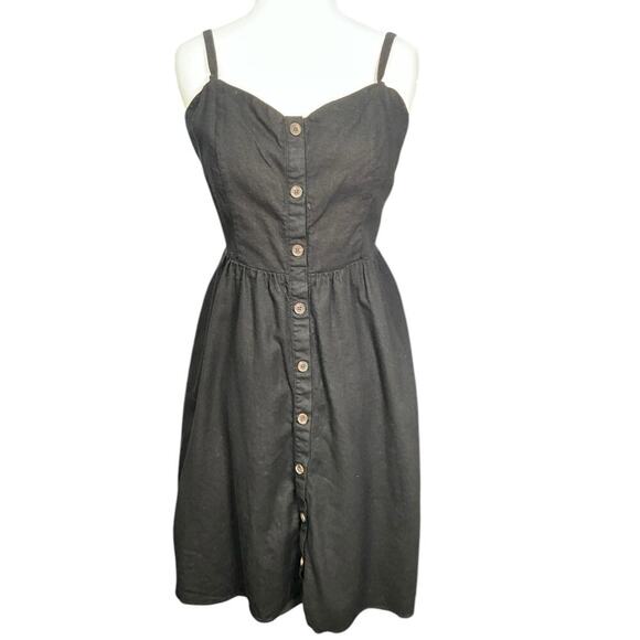 Old Navy Cami Dress Black Brown Button Baby Doll Dress Smock Back Size Large - Picture 1 of 10